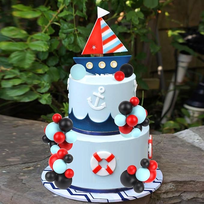 52 Pcs Racing Car Themed Ball Cake Decorations - Red Blue Black Ball Dessert Picks Cake Cupcake Toppers, Birthday Party Baby Shower Gender Reveal Cake Supplies