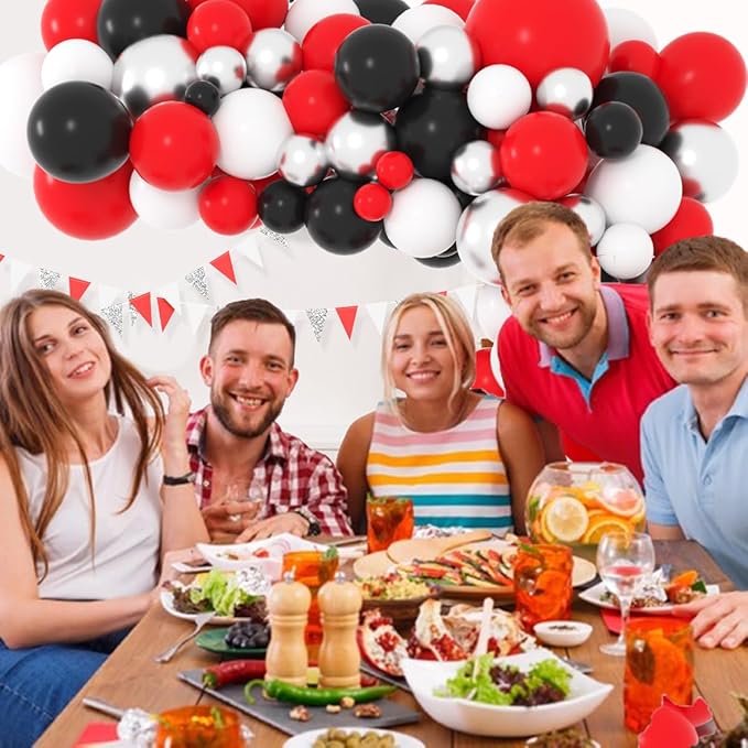 Red Black White Silver Balloon Garland Arch Kit - Red and White Balloons Red Black Silver Balloons for Birthday Wedding Retirement Graduation Christmas Party Decorations