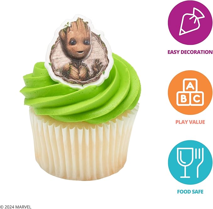 Marvel Studios' Groot Cupcake Rings, 24 DecoPac I Am Groot Cupcake Decorations, Food Safe Guardians Of The Galaxy Cake Toppers, Party Favors – 24 Pack