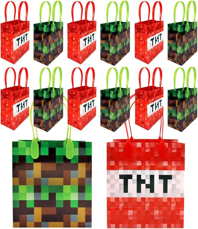 Pixels Miner Themed Party Favor Bags Treat Bags, 12 Pack