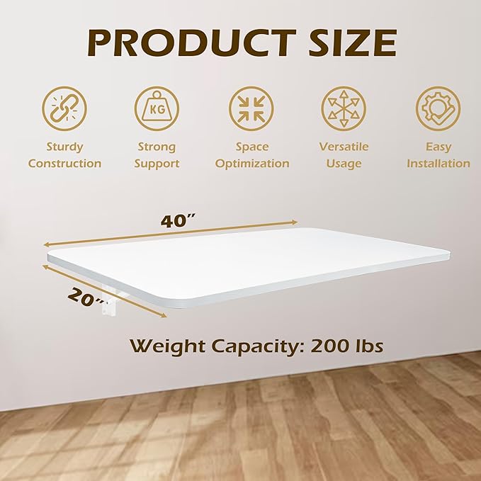 Laundry Folding Table, 40'' x 20'' Wooden Wall Mount Desk, Laundry Table for Folding Clothes, White, 40'' Length