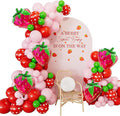 Strawberry Balloon Arch Garland Kit,130Pcs Pink Red Balloons with Large Strawberry Foil Balloon, Red Polka Dot, Green Balloon for Girl Berry First/Sweet One Birthday Party Decoration