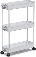 SPACEKEEPER Slim Rolling Storage Cart, 3 Tier Storage Organizer Laundry Room Organizer Mobile Shelving Unit, Multi-Purpose for Kitchen Office Bathroom Laundry Narrow Places, Gray
