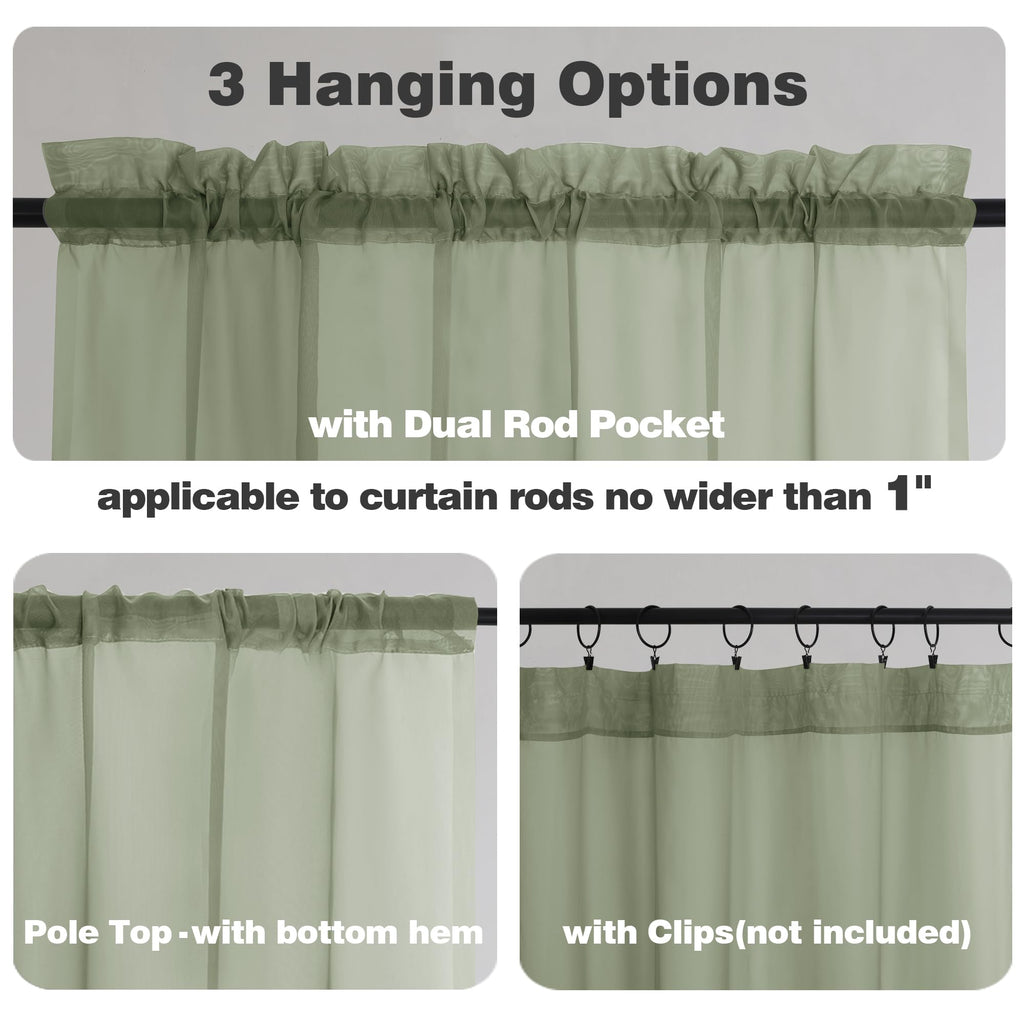 Sage Green Sheer Curtains 90 Inches Long 2 Panels (2 Count)
