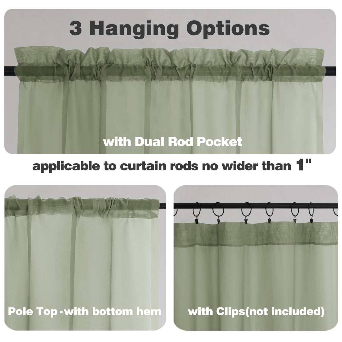 Sage Green Sheer Curtains 90 Inches Long 2 Panels (2 Count)