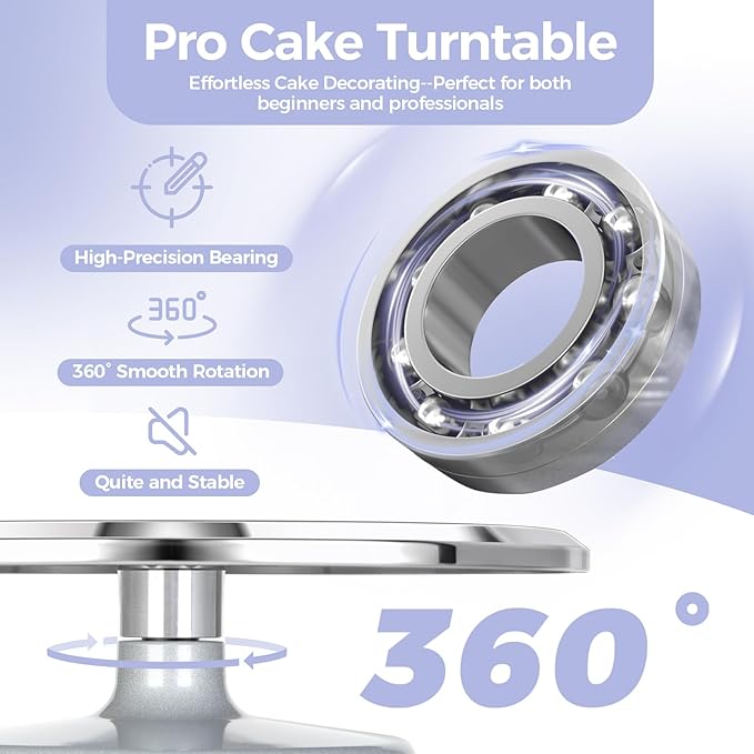 Ohuhu Cake Stand, Aluminium 12''Cake Turntable Decorating Bakery Supplies - BPA-Free Frosting Spinner Rotating Revolving Lazy Susan Perfect Mothers Day Gifts