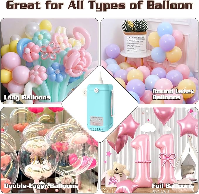 Electric Balloon Pump,4-in-1 Portable Electric Air Balloon Blower Machine for All Balloons, Air Pump for Sports Balls, Inflator& Deflator for Inflatables