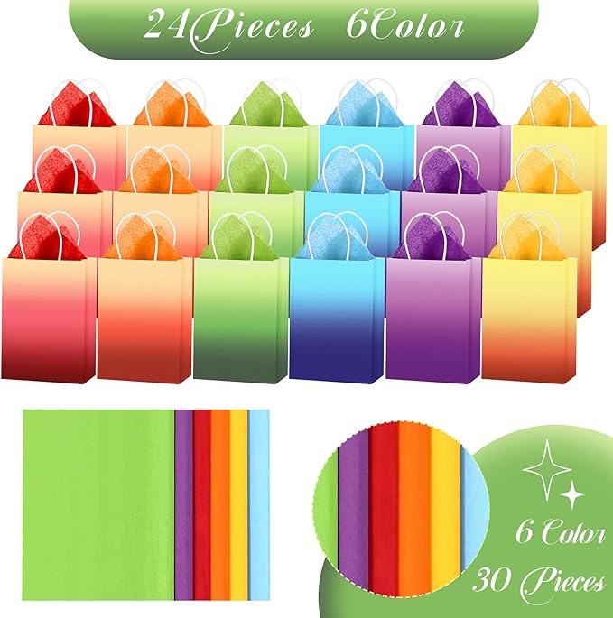 Chrisfall 24 Pcs Gift Bags with 30 Pcs Tissue Paper Mother's Day Party Favors Kraft Paper Bags with Handles Wrap for Mother's Day Birthdays Goodie Weddings Party Supplies Gift