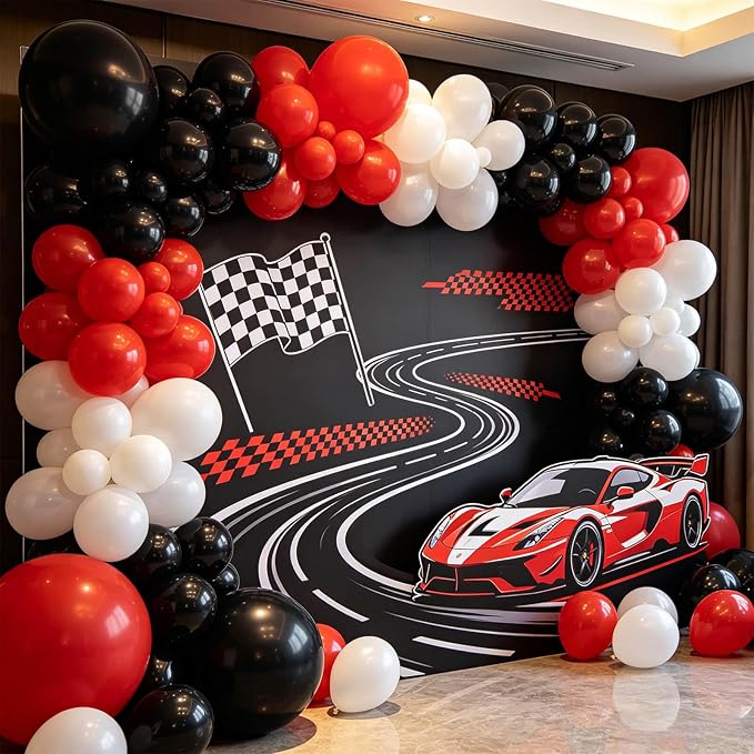 Red and Black Balloons 100Pack 12 inch Matte Black Red and White Latex Balloon Bulk for Birthday Party Graduation Racing Car Poker Card Decorations Supplies