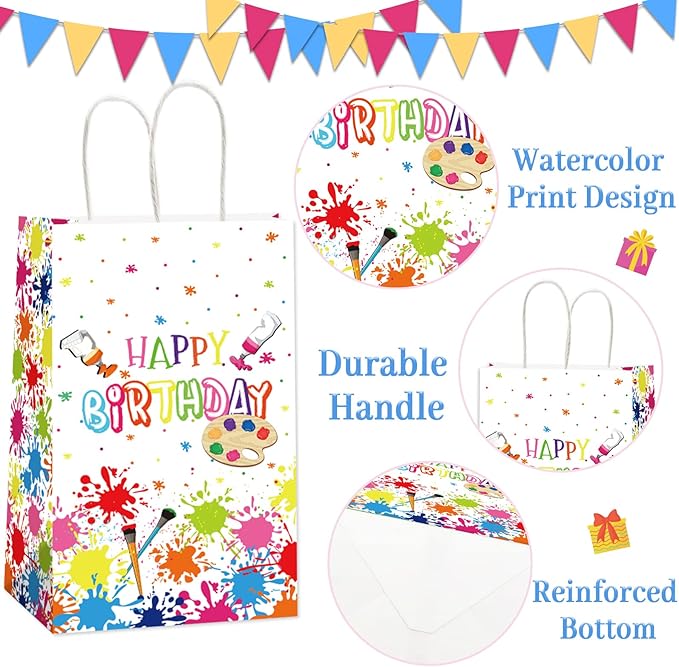 gisgfim 12 Pieces Premium Paint Art Party Favor Bags Art Themed Birthday Goodie Treat Paper Bags Painting Party Supplies Decorations for Baby Shower Birthday Gifts