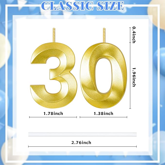 30th Birthday Candles for Cake,Birthday Decorations for Him Her,Number Candles for Cake Toppers Party Anniversary (30)