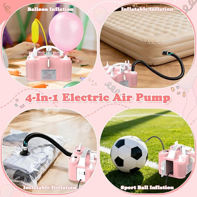 AXHJ Electric Balloon Pump, Portable Electric Air Balloon Pump Dual Nozzle Air Blower Pump, Balloon Inflator for Party Decorations