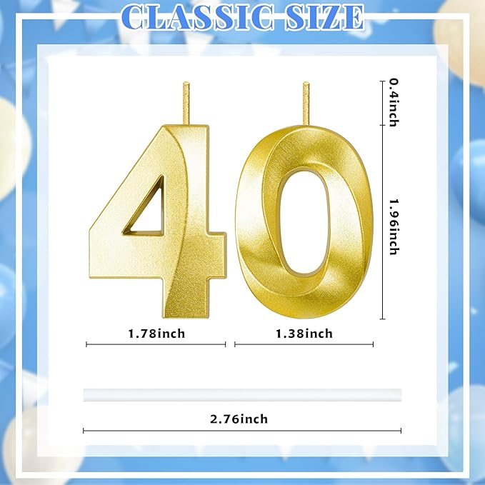 40th Birthday Candles for Cake,Birthday Decorations for Him Her,Number Candles for Cake Toppers Party Anniversary