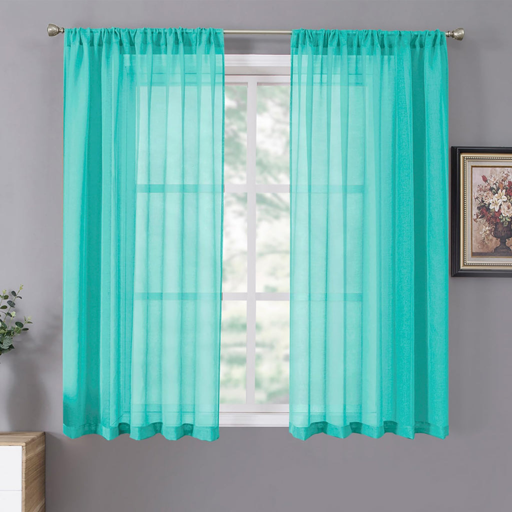 Short Sheer Curtains Linen Textured Living Room Curtain Sheers Light Filtering Rod Pocket Voile Curtains for Bedroom
