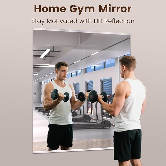 LOAAO Home Gym Mirror, 56"x22"-2 PCS Gym Mirrors for Wall, Frameless, Tempered Glass, Large Workout Mirrors for Home Gym, Dance Studio, Yoga Room, Garage Gym