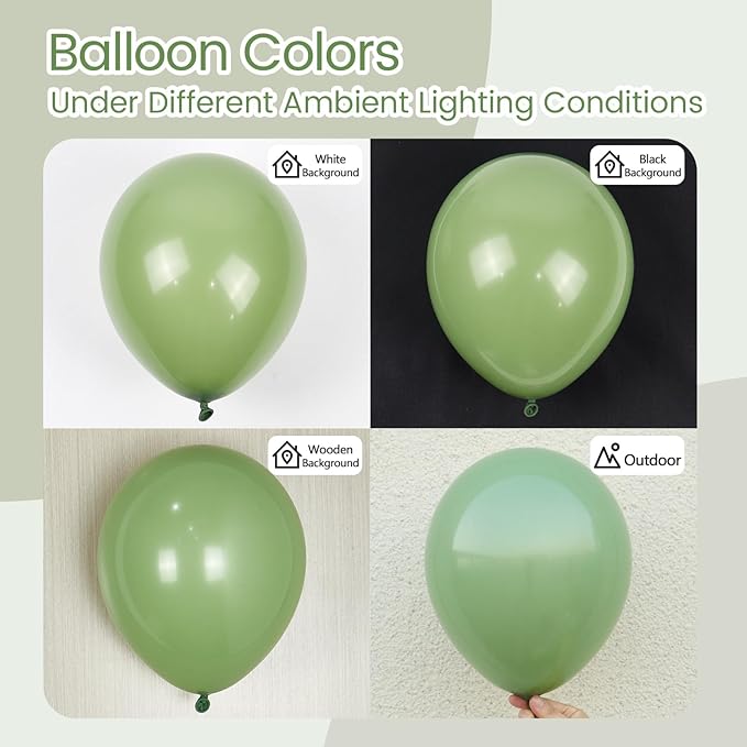 Awenztech 110pcs Sage Green Balloons, 18 12 10 5 inch Sage Green Balloons Different Sizes Balloon Arch Kit for Wedding Engagement Bridal Shower Baby Shower Birthday Party Decorations