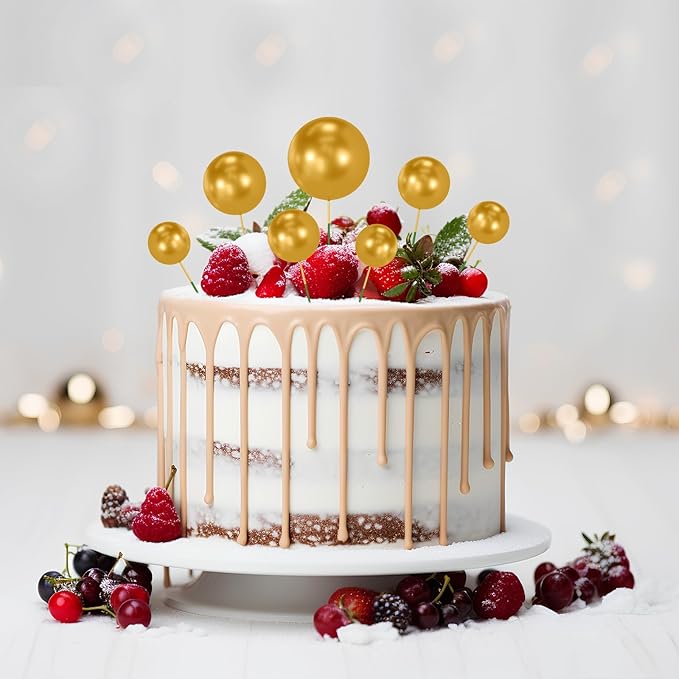 NACHLYNN 80 Pcs Cake Balls Decorations Mini Balloon Cake Topper Balls Foam Cupcake Toppers Balls for Cake Decorating Birthday Parties Weddings Anniversary (Gold)