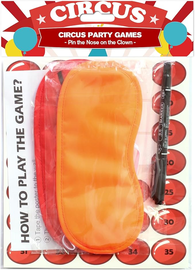PARTYLOUD Pin The Nose on The Clown, Circus Party Games, Carnival Themed Party Games Toddlers Preschool Party Supplies Favors for Boys Girls Adults 35 Guests