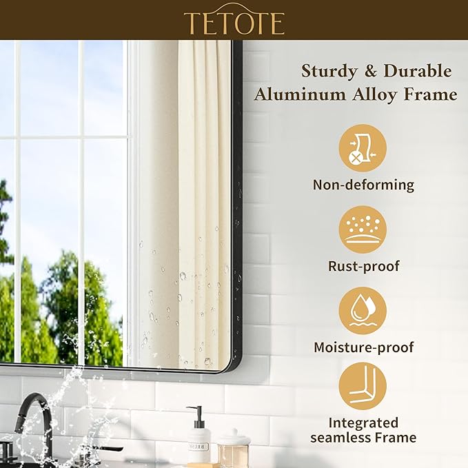 TETOTE Black Bathroom Mirror 24 x 32 Matte Black Metal Framed Vanity Mirror, Tempered Glass, Wall Mounted for Bathroom, Entryway, Bedroom, Living Room(Horizontal/Vertical)