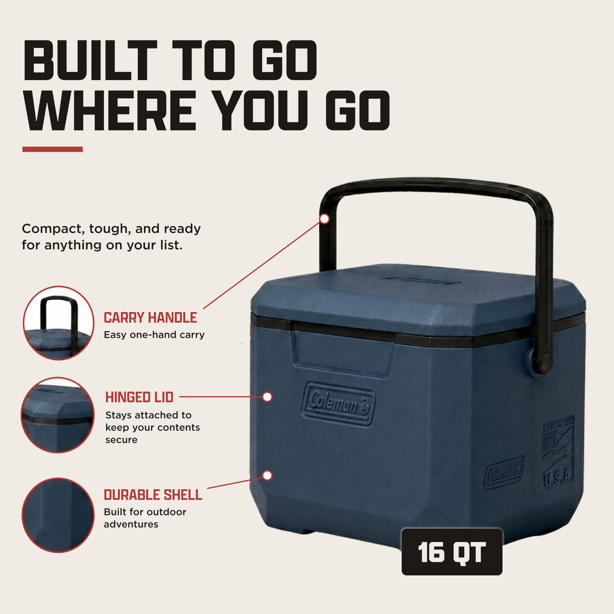 Coleman Chiller 16qt Portable Cooler with Ice Retention and 2-Way Heavy Duty Handles, Leak Resistant, Great for Camping, Concerts, Sports, and More, Sapphire