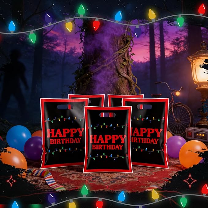 Eccliy 30 Pcs Strange Themed Party Favor Bags Retro Scary Colorful Light Bulbs Party Decorations Retro Scary Neon Glow Spooky Themed Bags for Birthday Supplies
