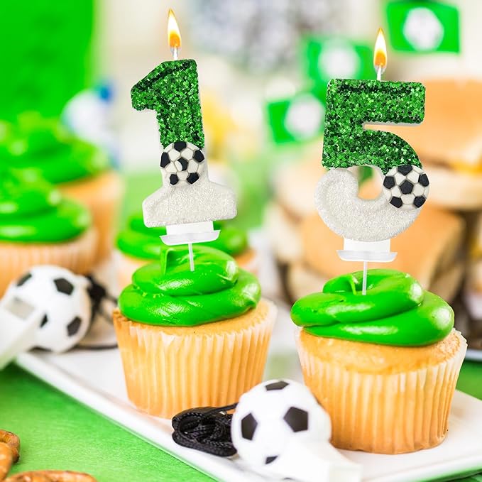Birthday Candles，Soccer Birthday Decorations，Soccer Cake Topper,for Girl and boy Cake Toppers, Wedding Cakes, Anniversaries, Party Celebrations, Birthday Decorations (Green White, Number 5)