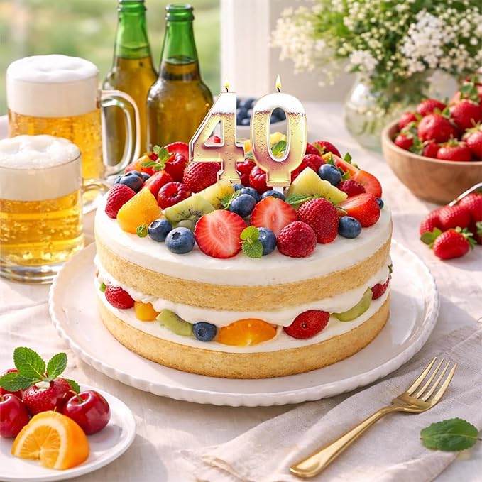 40th Birthday Cake Candles, Beer Themed Cake Numbers Decorations Funny Party Topper Supplies for Men Beer Lover Birthday Celebration Gifts (40)