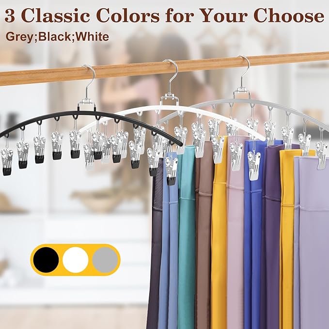 4 Pack Legging Organizer for Closet, Metal Gym Clothes Organizer w/40 Clips Holds 40 Leggings, Scarf Hangers Space Saving, Closet Organizers and Storage, Room Organization Essentials, Grey
