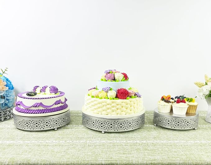 Cake Stand Set of 3 Metal Cupcake Stands Dessert Display Plate for Wedding Party Birthday (3 Pcs, Matte Silver)