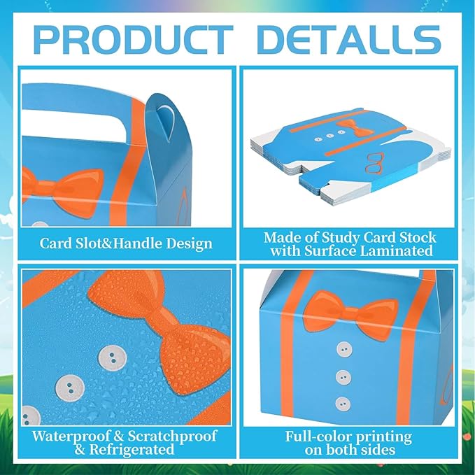 Bolsome 16 Pack Orange Blue Party Favor Boxes Blue Orange Cartoon Paper Treat Boxes for Birthday Party Baby Shower Party Supplies