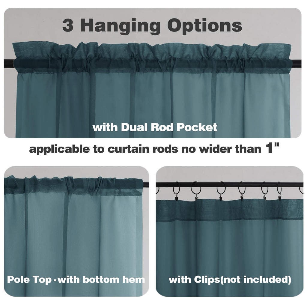 Stone Blue Sheer Valances for Windows 2 Pack (2 Count)