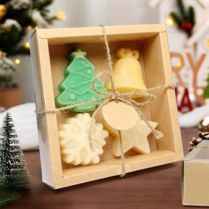 30 Kraft Paper Cardboard Boxes Kits, Internal Dimensions 5.5x5.5x2 IN Homemade Soap Box with Raffia Filling,Blank Tags and Jute String, Small Gift Boxes for Jewelry, Candy, Wrapping Party Favor