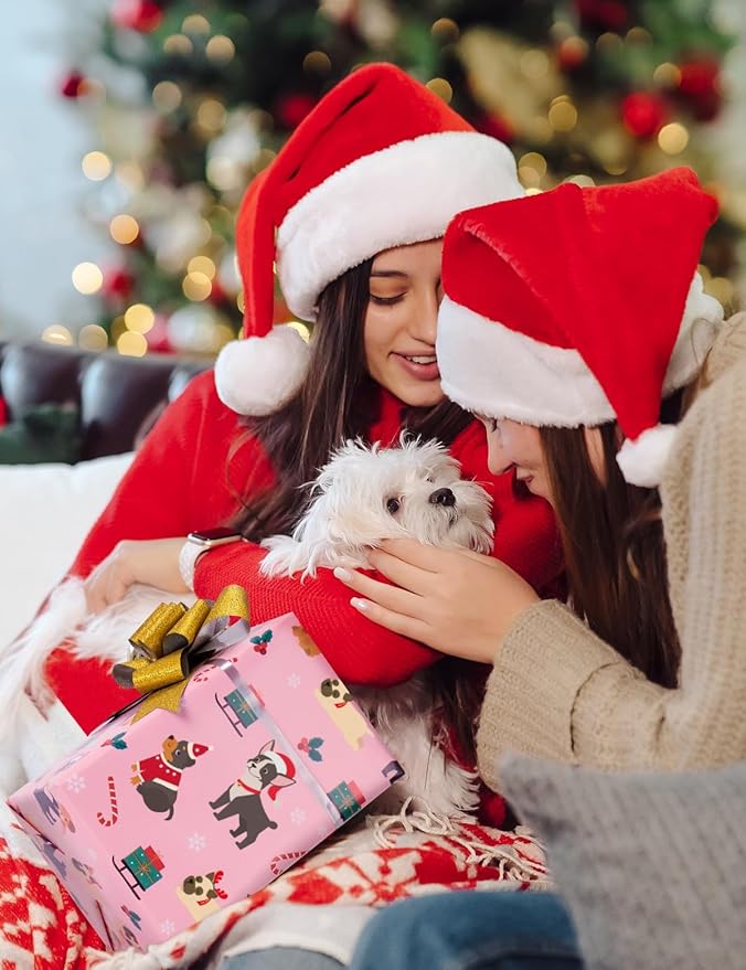WERNNSAI Dog Christmas Wrapping Paper Rolls - 3 Rolls 17” x 120” Puppy Kids Christmas Wrapping Paper Medium Roll Set Funny Christmas Wrapping Paper Xmas Rolls Party Gift Decoration, for Girls/Boys