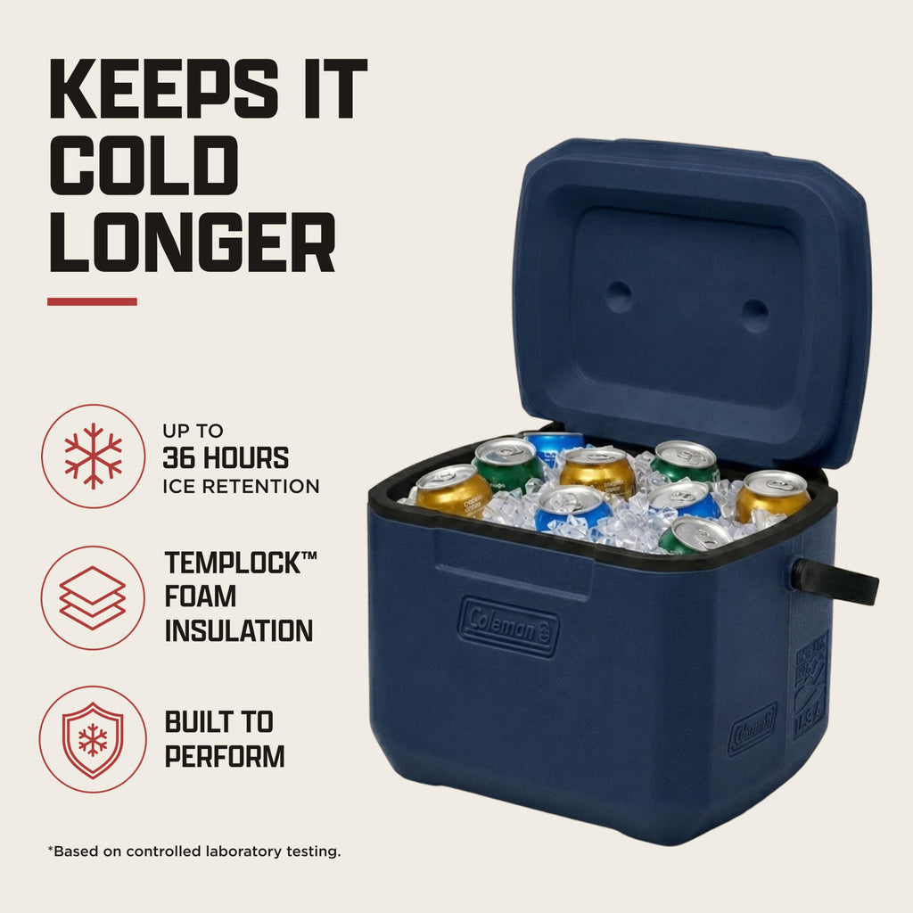 Coleman Chiller 16qt Portable Cooler with Ice Retention and 2-Way Heavy Duty Handles, Leak Resistant, Great for Camping, Concerts, Sports, and More, Sapphire