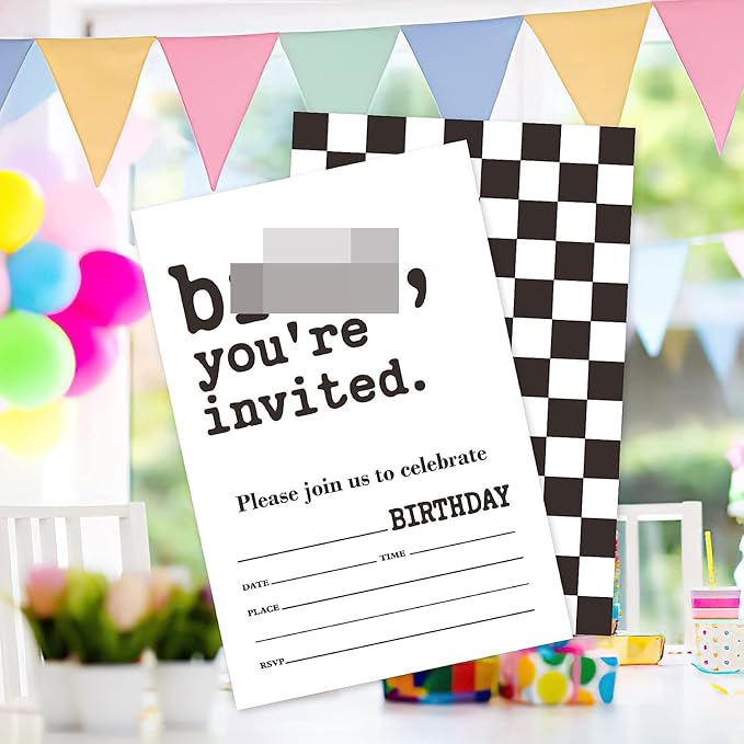 20 Sets Bro You're Invited Boys Birthday Party Invitations With Envelopes,Black and White Double-sided Printed Birthday Party Invitation Invite Cards for Teen Tween Boy,Boys Birthday Party Invites