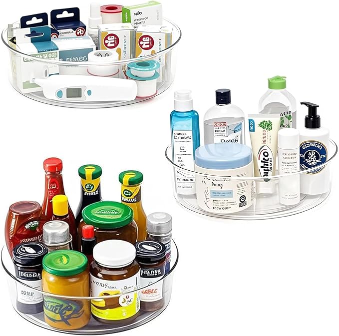 3 Pack Lazy Susan 11.5" Inch Turntable Organizer for Cabinet Pantry Organizers and Storage Organization Spinning Spice Rack Bins Rotating Condiment for Countertop Kitchen Sink