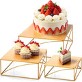Wenqik 3 Pcs Buffet Riser Set 8" 10" 12" Gold Cake Stand, Metal Display Catering Dessert Table Riser Food Display Stand for Wedding Birthday Party Anniversary Reception