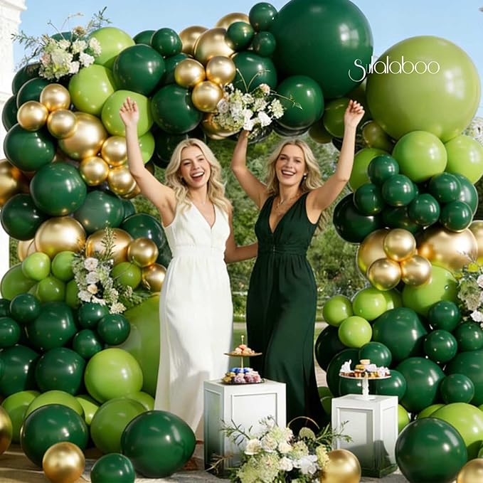 Green Balloons Arch Kit 155Pcs Different Sizes of 18 10 5 Inch Latex Dark Light Green Metallic Gold Balloon Garland for Birthday Anniversary Graduation Jungle Party Decorations