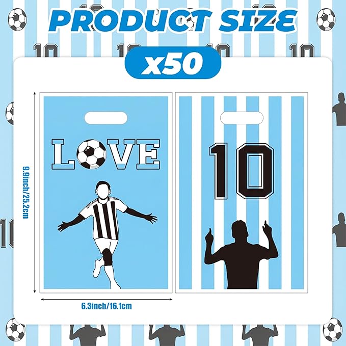 JuPelozak Soccer Party Favor Bags - 50pcs Football Themed Goodie Bag, Candy Cookies Gift Decor for Boys Teens Adult, Birthday Holiday Celebration Decorations Supplies for 2026 Sport Competition Event