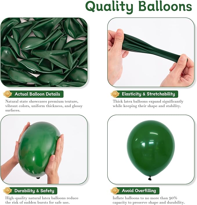Dark Green Balloons 125 PCS Different Sizes 18 12 10 5 Inch Emerald Hunter Forest Green Balloon Arch Kit for Birthday Baby Shower Christmas Graduation Dinosaur Jungle Theme Party Decorations