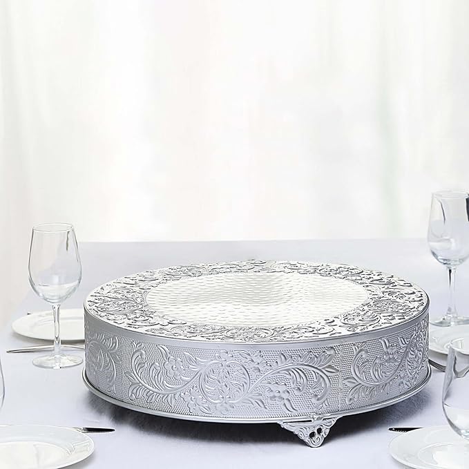 Efavormart 18" Silver Round Embossed Metal Cake Plateau Stand, Wedding Dessert Table Display Riser