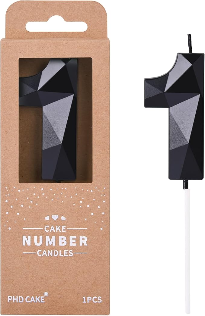 PHD CAKE 2.76 Inch Crystal Black 1 Number Birthday Candles, Black Number Candles, Cake Number Candles, Party Celebration