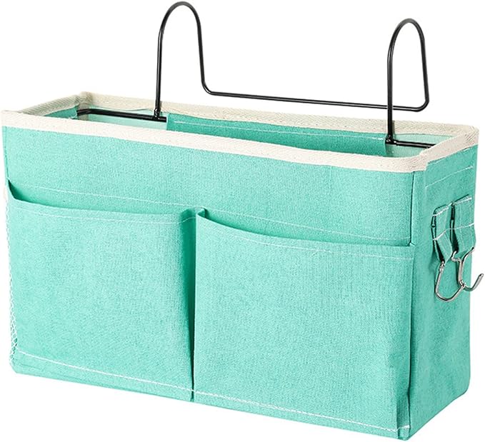 Surblue Bedside Caddy Bedside Storage Bag Hanging Organizer for Bunk, Hospital Beds, Dorm Rooms Bed Rails Camp 4 Pockets and 2 Hooks (Green)