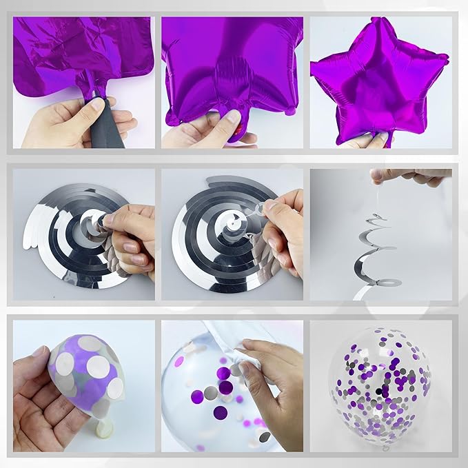 56 PCS Happy Birthday Balloons Happy Birthday Banner Purple and Silver Balloons for Boys Men Girls Women 16th 18th 20th 21st 25th 30th 40th 50th 60th Birthday Party Decorations