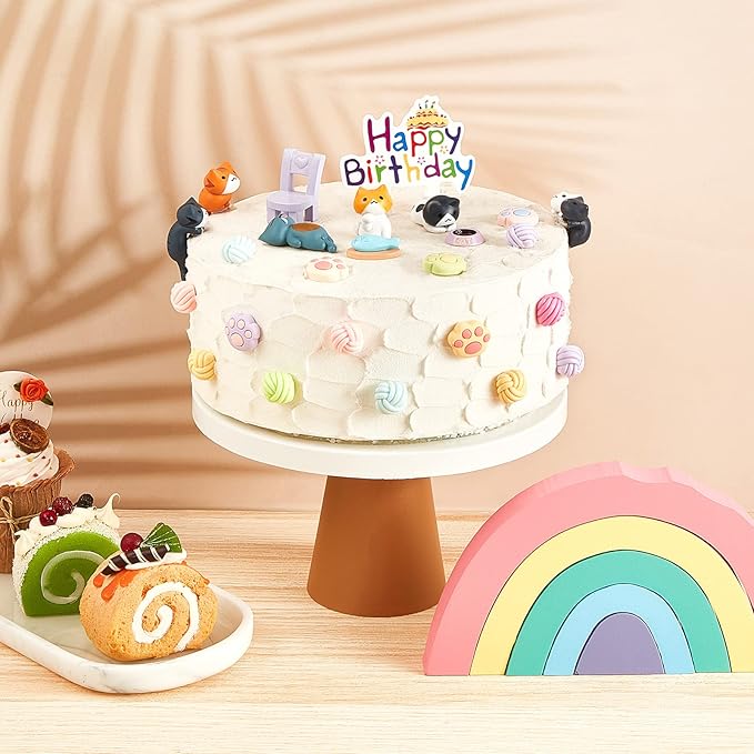 26 Pcs Cat Cake Topper Cute Figurines Happy Birthday Paw Cake Toppers Party Decoration Mini Set for Birthday Party Garden Home Shower Supplies(Vivid Cat)