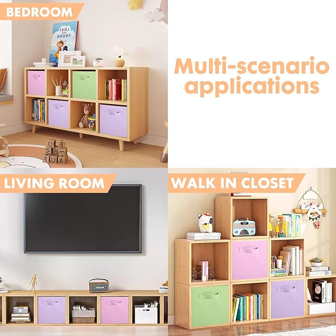 ShellKingdom Foldable Fabric Storage Cubes - Cloth Organizer Drawer for Closet & Toys, 6 Pack (Pink, Green, Lavender)