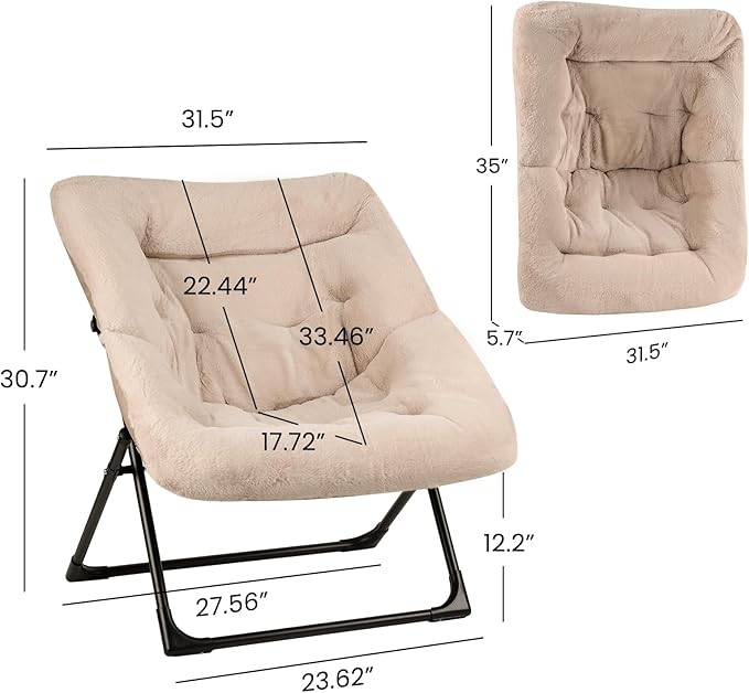 Comfy Saucer Chair for Adults, Set of 2, Soft Faux Fur Bedroom Chair, Accent Dorm Chairs, Flexible Living Room Reading Chairs, Oversized Folding Lounge Seat for Teens, X-Large, Camel