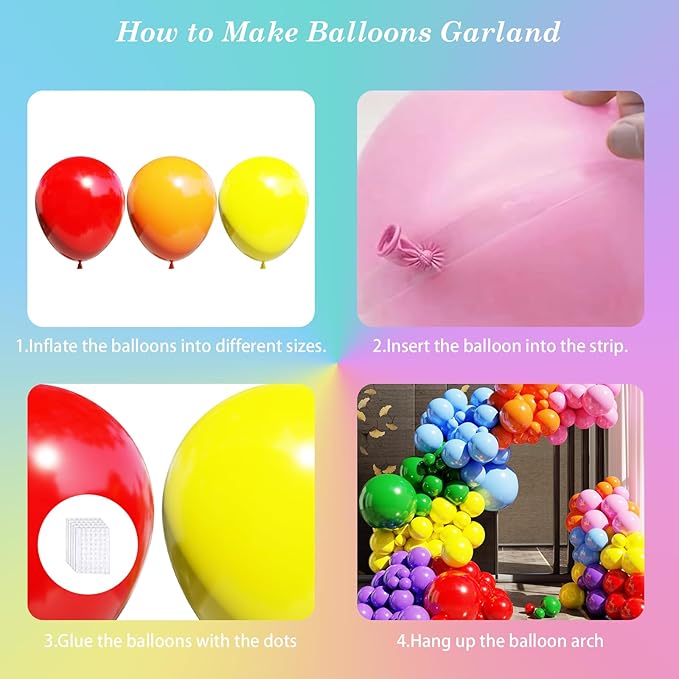 Rainbow Colorful Balloons Arch Kit, 131pcs Red Blue Green Yellow Party Balloons Garland with Different Size for Birthday, Baby Shower, Anniversary Party Decorations