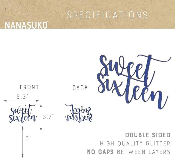16th Birthday Cake Topper - Sweet Sixteen - Double Sided Navy Blue Glitter - Premium Quality Made in USA