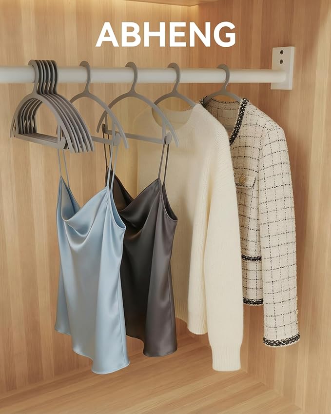 ABHENG 80 Pack Clothes Hangers, Non Slip Heavy Duty Plastic Hangers, Space Saving All-in-One Garment Hangers for Dresses Suits Jeans Knits, Hold Up to 11 LB Dry & Wet, 16.4" x 8.3", Gray, UAPY0880G